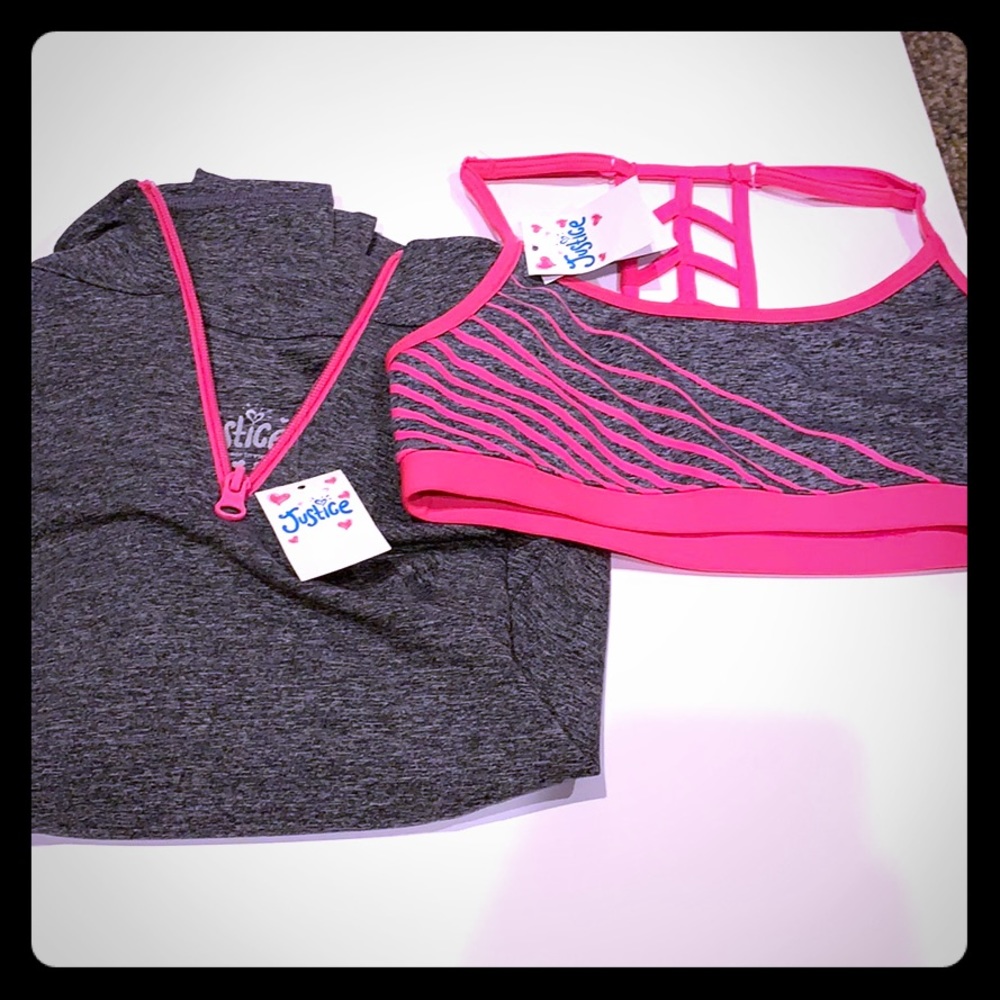 Justice sports bra,three quarter zip jacket bundle
